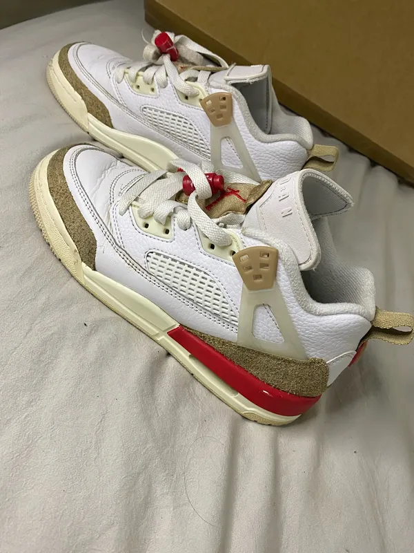 Kids size 3.5 Nike Jordan Spizike Low White Fire Red Desert Camo Men Casual Shoes - Image 4