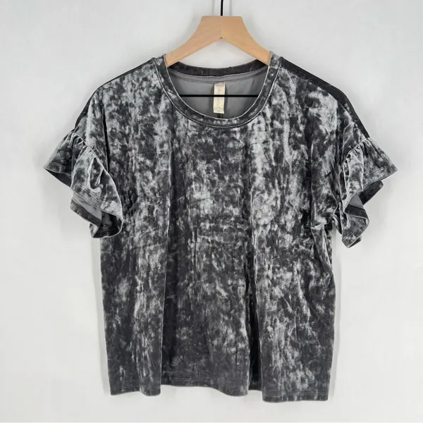 Altar'd State Gray Velvet Ruffled Flutter‎ Sleeve Top Size M - Image 3