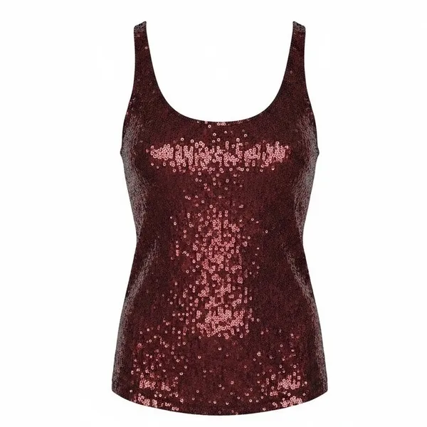 The Limited Sequin Tank Top Women XS Burgundy Sparkle Sleeveless‎ Party Glam - Image 2