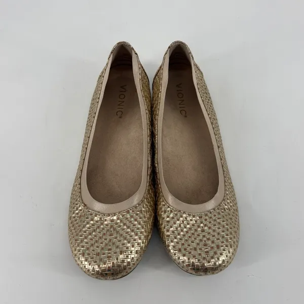 Vionic Anita Gold Woven Ballet Flats Womens 7.5 Orthotic Comfort Shoes - Image 2