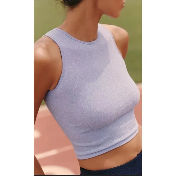 Anthropologie THE REEGAN SEAMLESS LUREX RIBBED CROPPED TANK TOP Shimmer Blue XS - Image 2