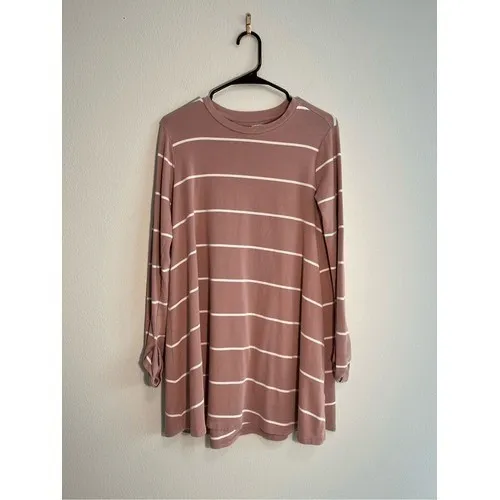 Mud Pie Mauve‎ Pink Striped Tunic Long Sleeve Casual Relaxed T-Shirt Swing Dress Small - Image 2