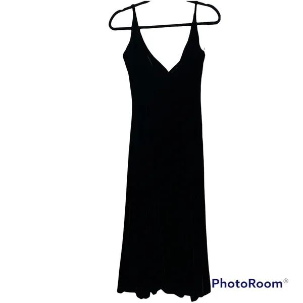 Vintage 90s Size 2 Dress Whimsigoth Velvet Button Up Black Midi Fit Flare Grunge - Image 8