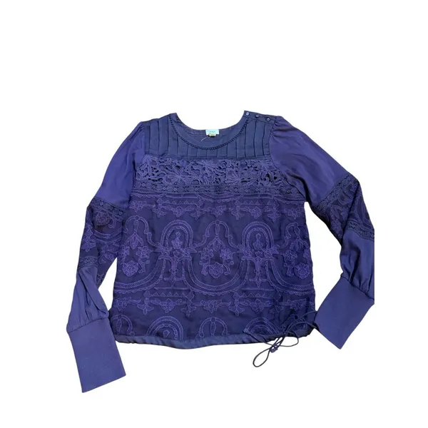 TINY by‎ Anthropologie Violet Lace Mixed Media Blouse Sz S - Image 4