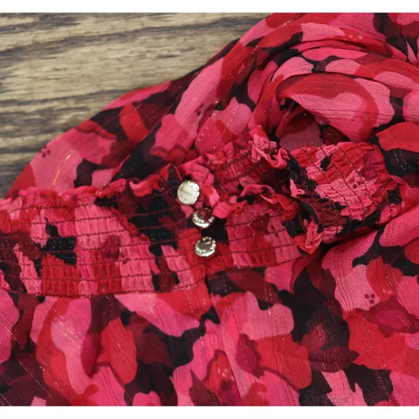 Tommy Hilfiger Womens Floral-Print Chiffon Fit & Flare Dress Red Black Floral 14 - Image 6
