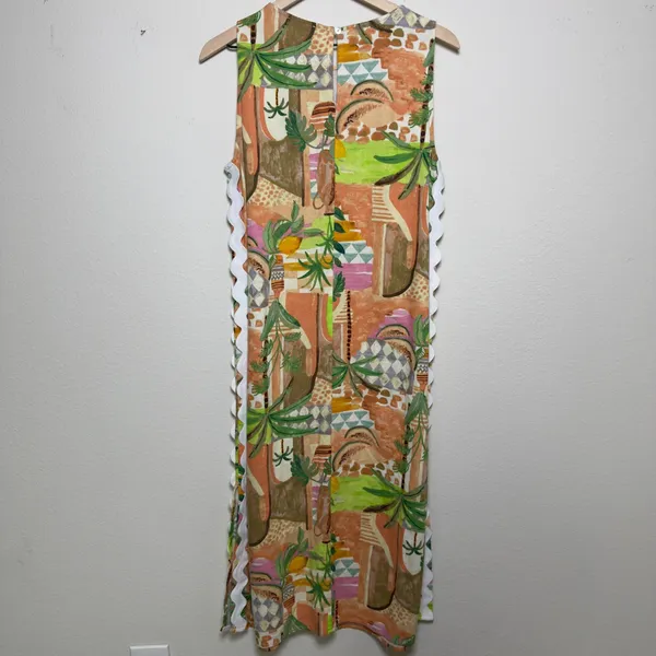 Oddi Women Linen‎ Resort Midi Dress Medium Multicolor Tropical Fruit Novelty - Image 12