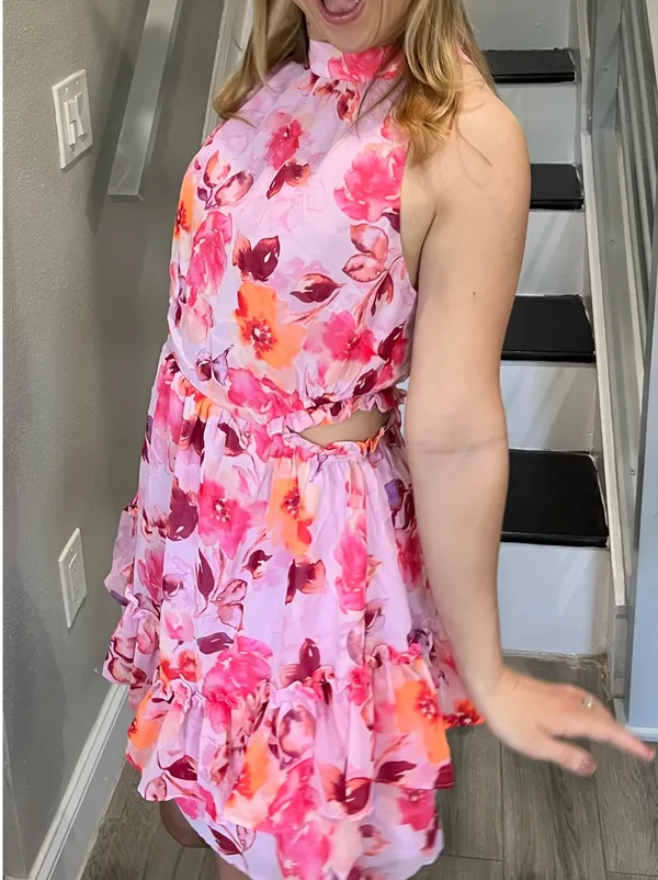 Lulus Sprung on You Lilac Floral Print Cutout Ruffle Mini Dress Lilac Floral Print S - Image 2