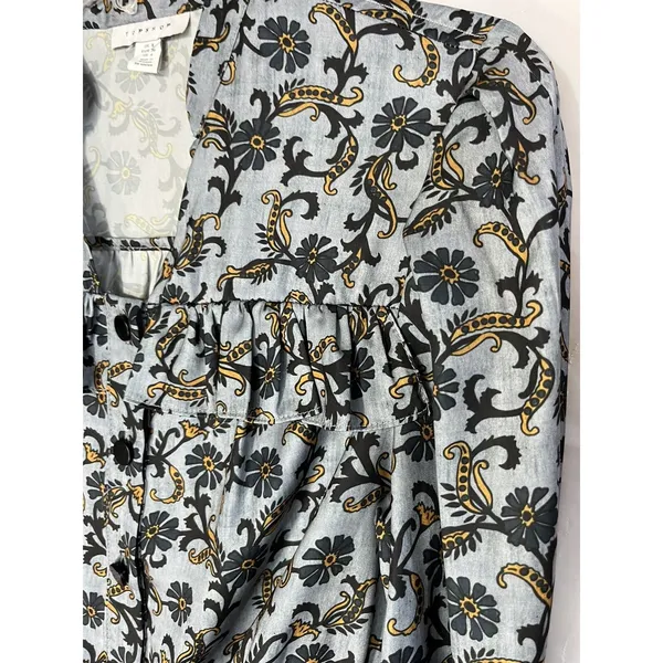 Topshop CROP BLOUSE paisley Frill In Blue Long Sleeve Boho Size 4 - Image 3
