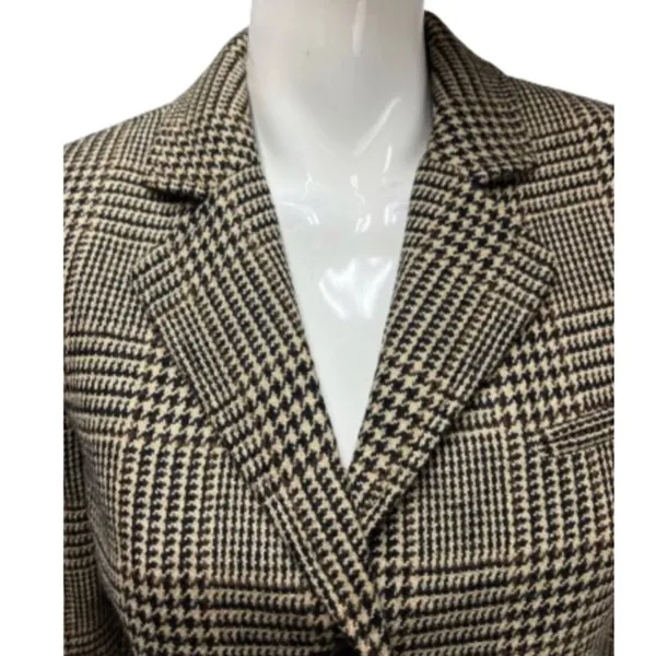 RALPH LAUREN Black Brown Houndstooth Plaid Single Breasted 4 Button Front Blazer - Image 5