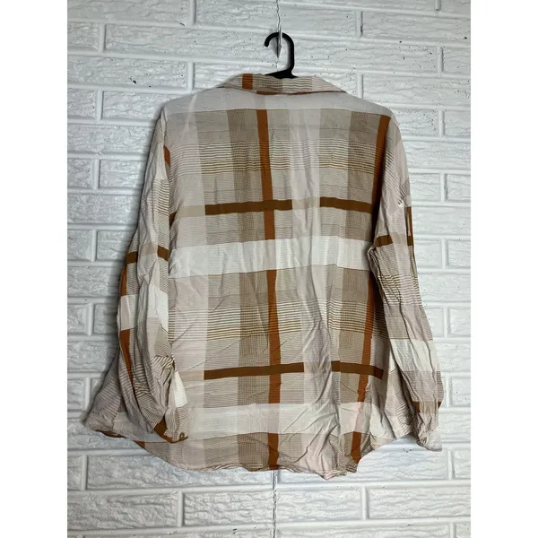 BKE Plaid Button Down Shirt‎ Womens Medium Brown Excellent Rayon Long Sleeve - Image 7