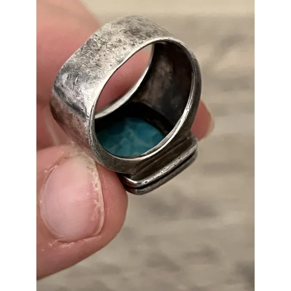 NK Thailand 925 Sterling Silver turquoise ring Rectangle Square Approx Size 7.5 Blue - Image 8