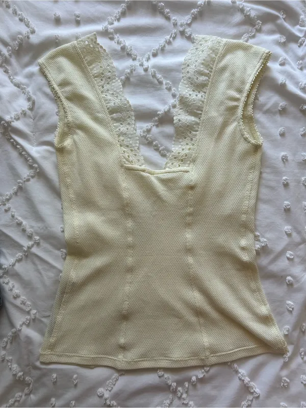 Free People Limon Ice Yellow Lace-Trim Tank - Image 2