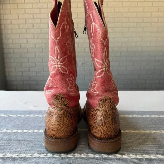 Macie Bean Cowgirl Boots Women's Size 9 Floral Tooled Leather - Image 4
