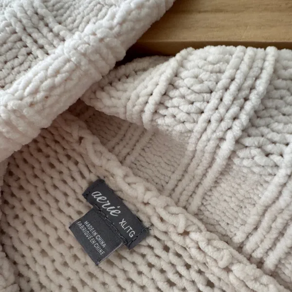 Aerie White Chunky Oversized Chenille Knit Turtleneck Sweater‎ XL - Image 6