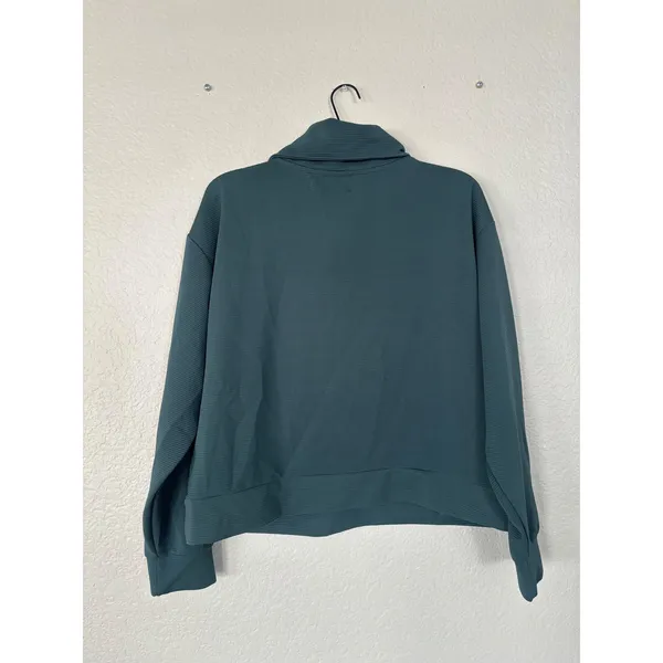 Adrienne Vittadini Sport Pullover Size L Teal Ribbed Quarter Zip Mock Neck - Image 2