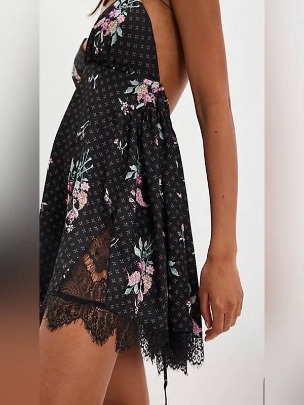 NWT FREE PEOPLE Floral Mini Slip With Lace Trim $98 MSRP - Image 2