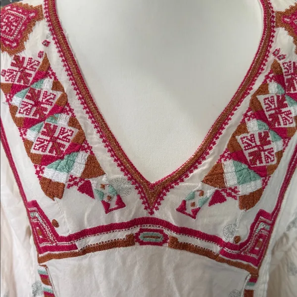 Free People Tulum Embroidered V-Neck mini boho peasant dress - Image 4