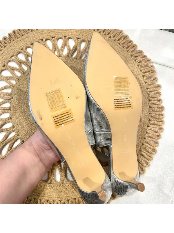 French Connection Quinn Slingback Kitten Heel Size US 9 Silver Metallic - Image 9