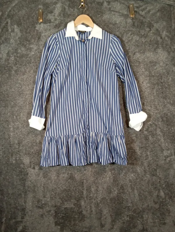 J Crew Tiered Shirt Dress In Cotton Poplin Mini Belted Ruffle Hem Preppy Nautica - Image 2
