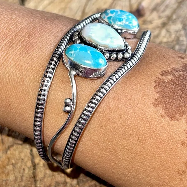 Caribbean Larimar & Howlite Accent Cuff - Image 2