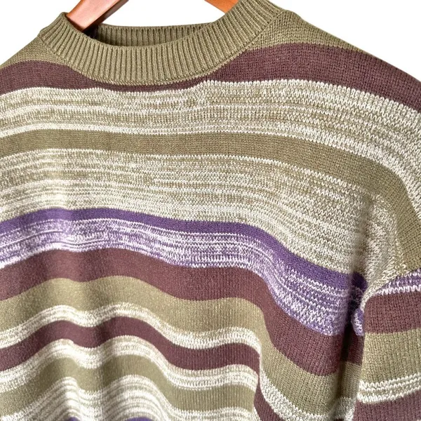 VTG Emmiol Womans Striped Crew Neck Knit Sweater‎ Small Pistachio Green Purple - Image 3