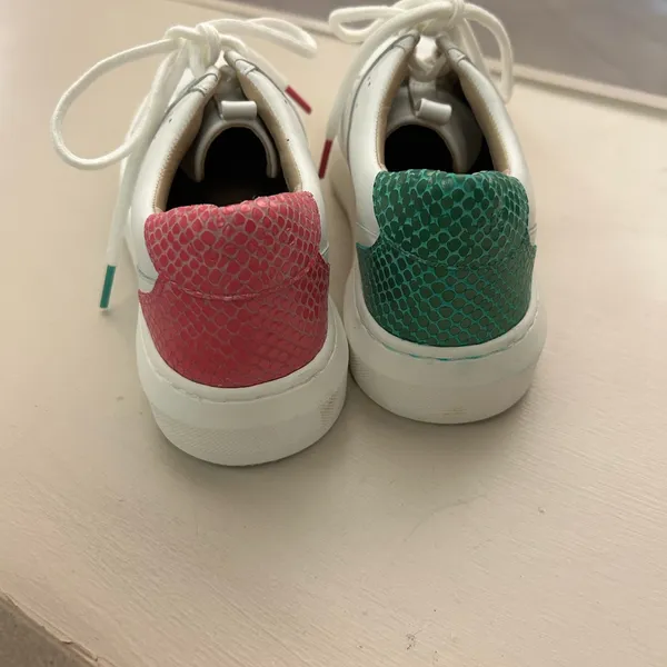 Sneakers White Leather Women's Sneakers with Green Heel Accent 6 by Vionic - Image 2