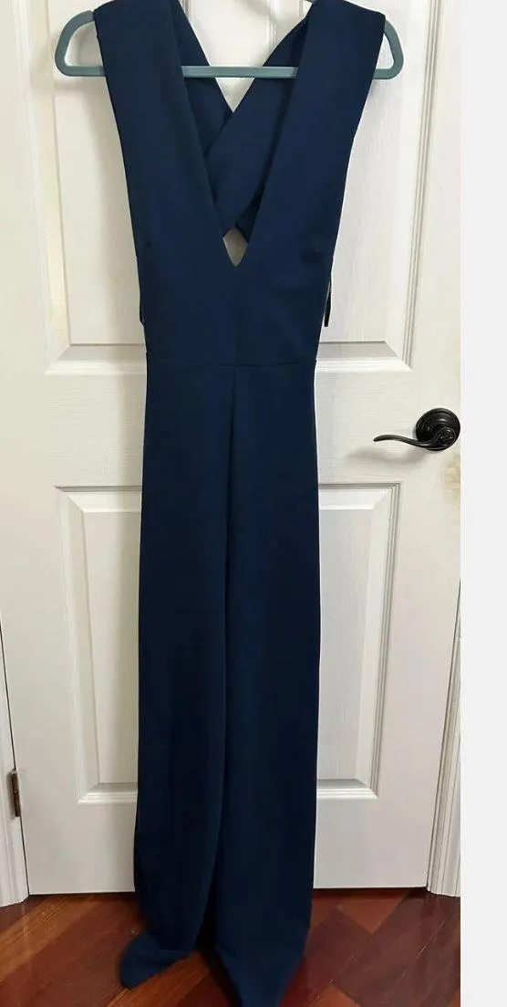 Sz S Thinking Out Loud Navy Blue Jumpsuit Criss Cross Cut Out Back - Image 9