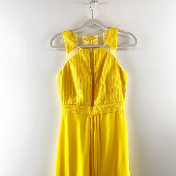 A. Drea Sleeveless Halter Neck Pleated Formal Maxi Dress Gown Yellow Small - Image 4