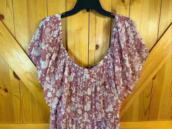 Premier Amour Pink Floral Off-the-Shoulder Pleated Maxi Dress NWT Size 18 (7675) - Image 2