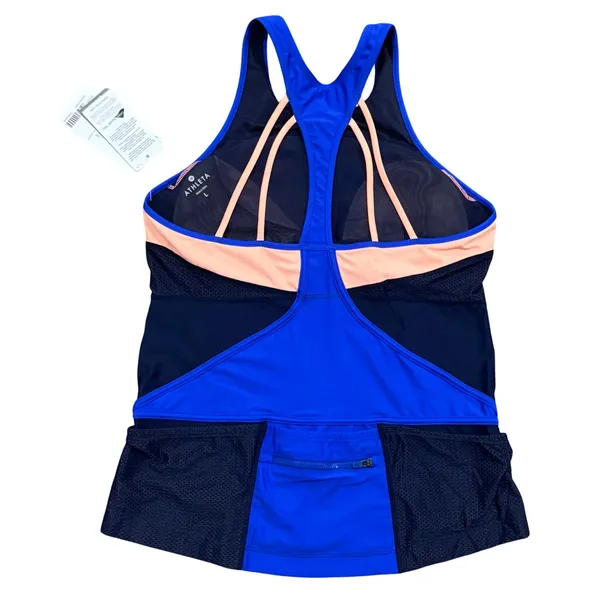 Athleta Womens Tri-Ssential Cycling Tankini Top Blue Peach Mesh Rear Pockets L - Image 2