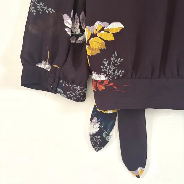 Madewell Floral Wrap Top Burgundy Side Tie‎ V-Neck Blouse 3/4 Sleeve Size M - Image 5