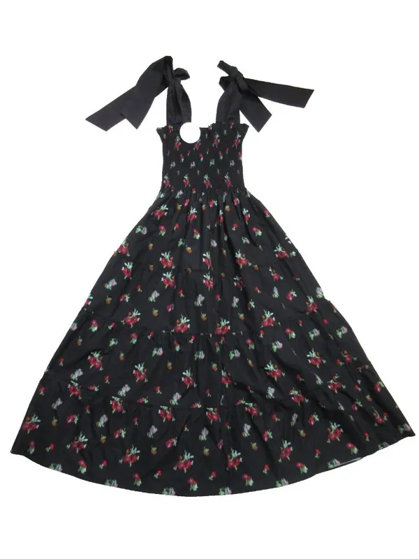 NWT Hill House Ribbon Ellie Nap in Black Ikat Taffeta Smocked Midi Dress XS - Image 2