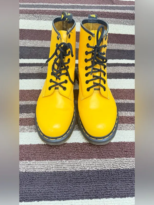Dr. Martens Yellow Lace-Up Combat Booties - Image 3