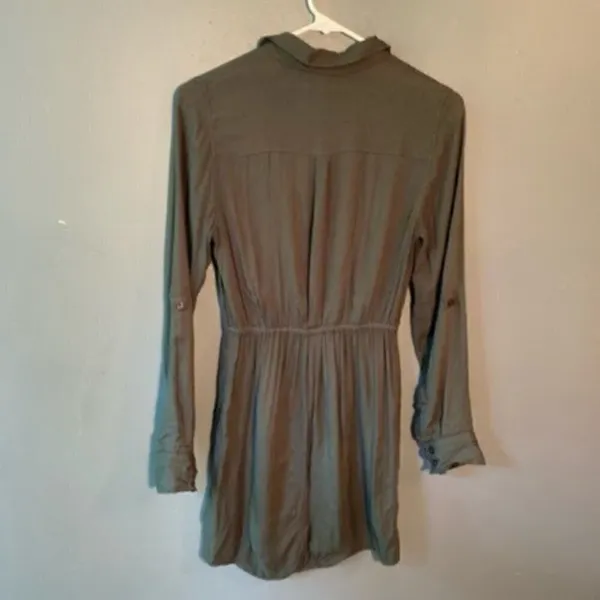 BDG‎ Women's Size XS Shirt Dress Button Down Dark Green Roll Tab Sleeves - Image 7