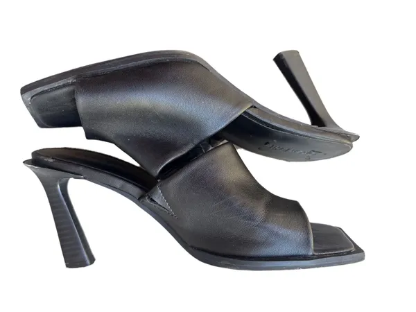 Open Edit Black Leather Square-Toe Slide Mules - Image 2