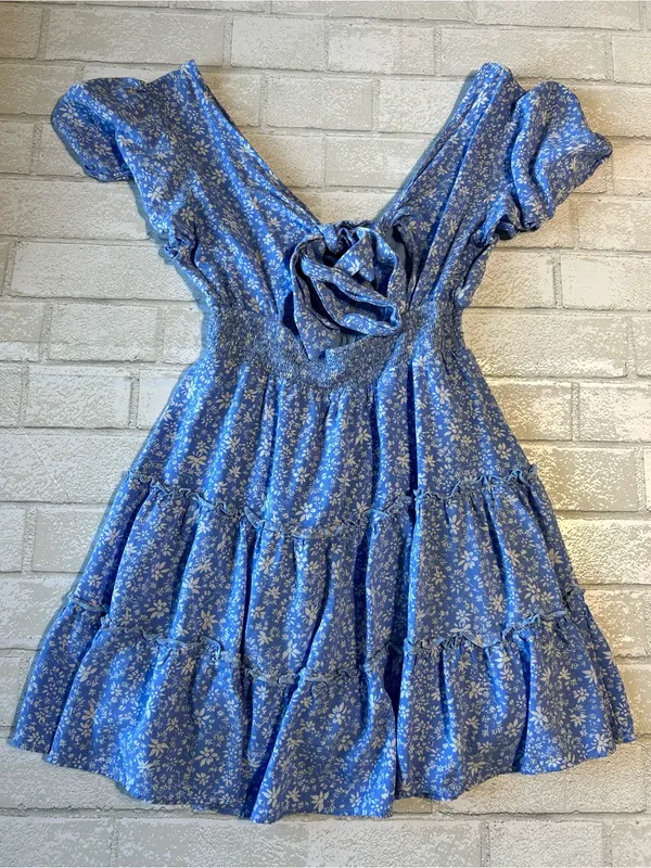 Altar’d State Blue Floral Tiered V-Neck Women's Dress Coastal Size XS - Image 5