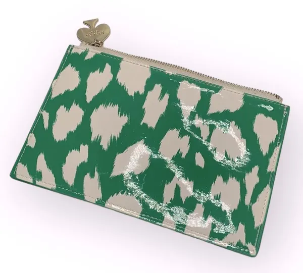 Kate Spade Painterly Cheetah Ikat Green Zippered Pouch with Pull Charm - Image 3