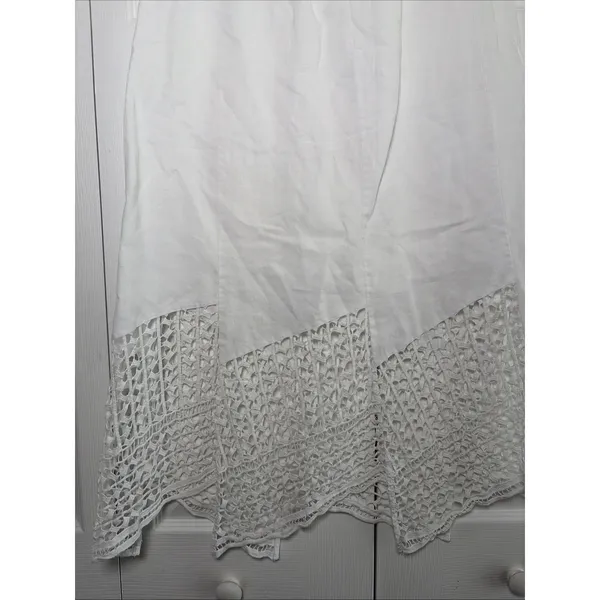 Chico's‎ Crochet Hem Midi Skirt Womens Size 0.5 S White Boho Coastal Linen Blend - Image 2