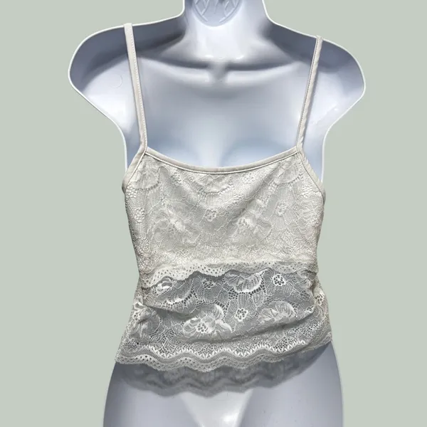 Y2K Fairy Butterfly Lace Cami Crop Top Sheer White Applique Romantic Coquette - Image 2