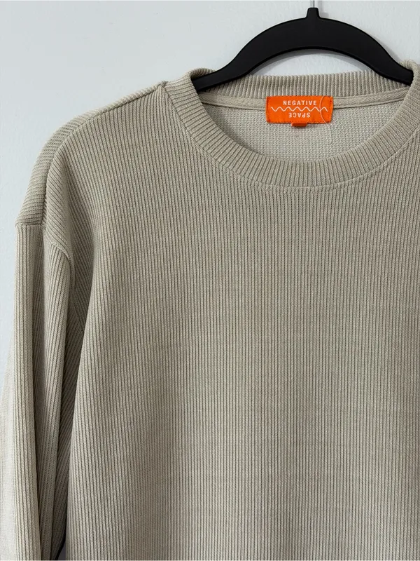 Negative Space Beige Ribbed Crewneck Sweatshirt Size S - Image 3