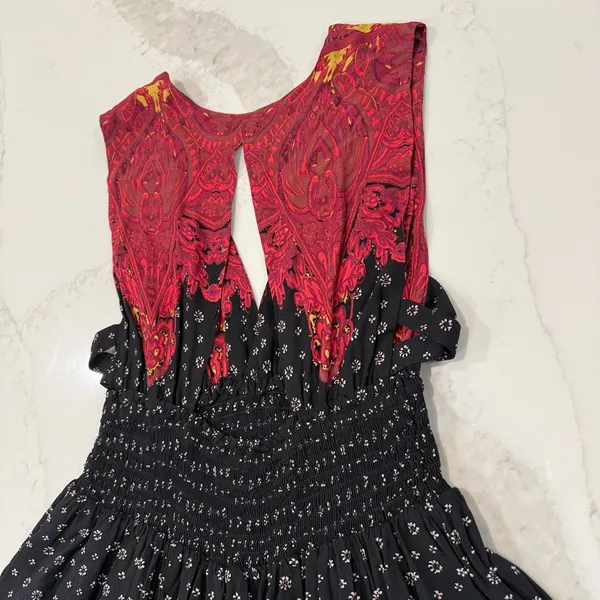 Free People Walking Through My Dreams Mini Dress Women’s Medium Black/Red Floral - Image 11