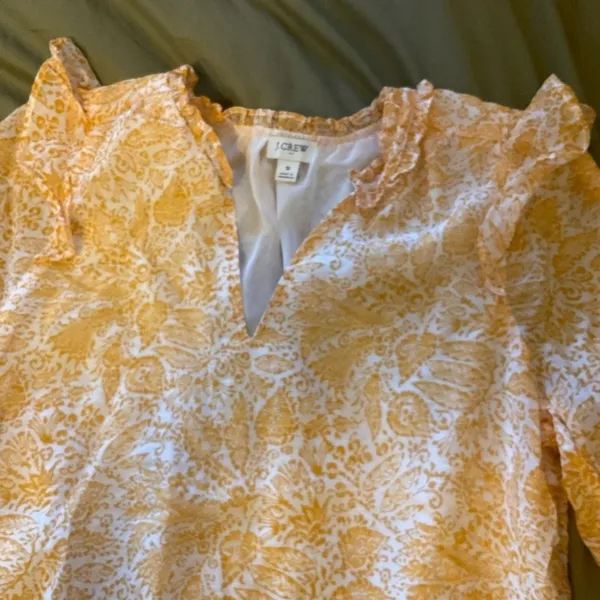 J.Crew Yellow Floral Long Sleeve V-Neck Ruffle Blouse Top small - Image 4