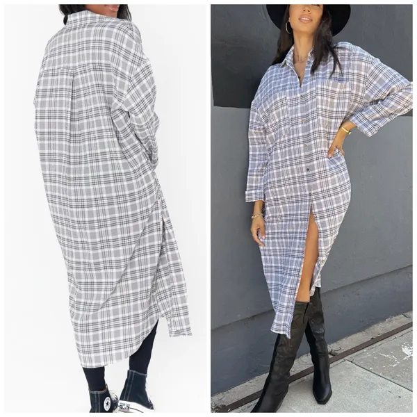Show Me Your‎ Mumu XS Oversized Leo Button Down Tunic Shirt Dress Seersucker - Image 2
