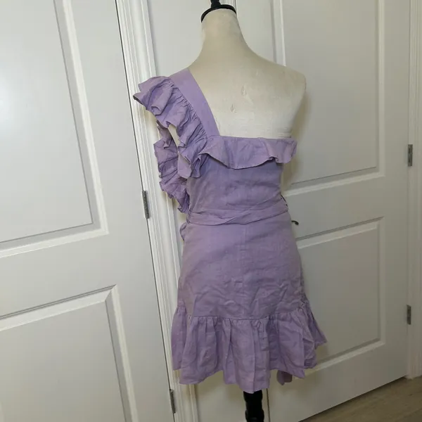 Karlie Womens Lavender One Shoulder Ruffle Linen Blend Mini Dress Size Small - Image 3