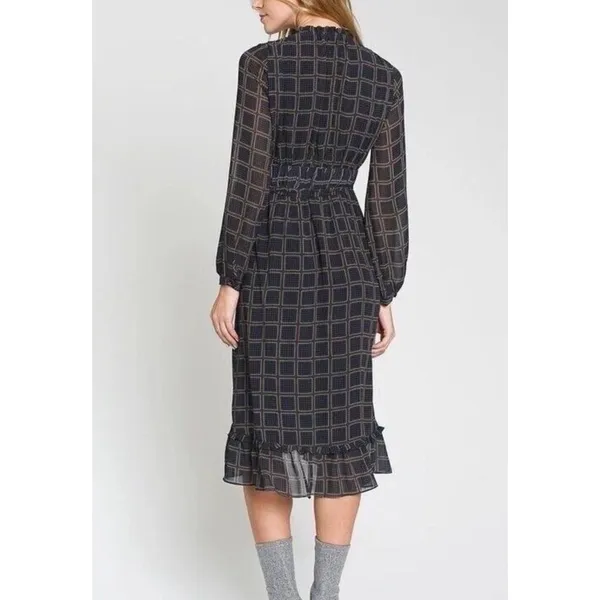 Anthropologie‎ dRA Cicero Wrap Asymmetric Dress Ruffle Plaid Boho Blue - Large - Image 11
