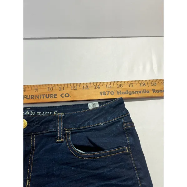 American Eagle Outfitters Super Stretch Raw Hem Shorts Women 12 Dark Wash - Image 8
