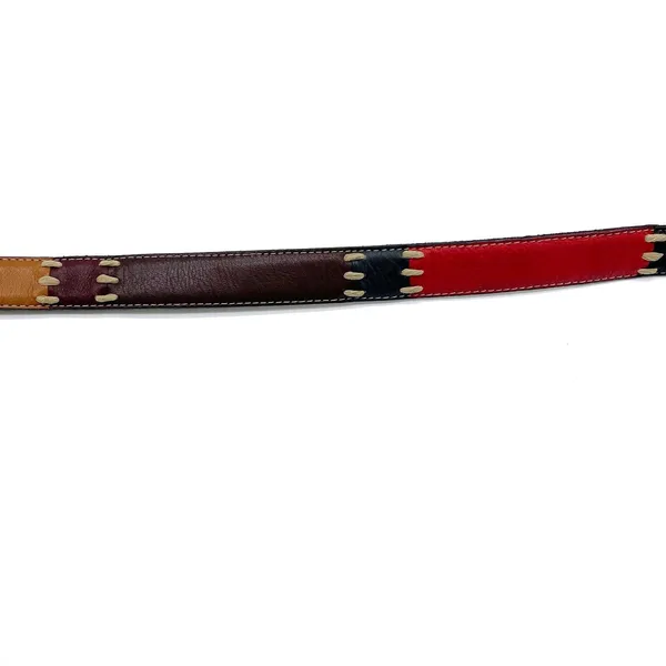Dockers Womens‎ M Colorblock Belt Western Brown Red Black Leather Brass - Image 3
