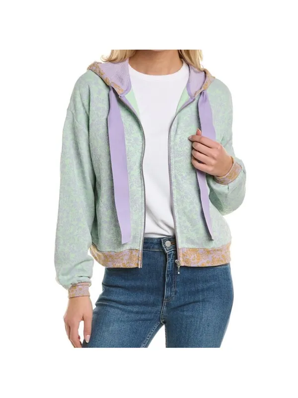 Roller Rabbit Womens Zip Up Jacket Mint Green Purple Ismay‎ Blair Floral size XS - Image 4