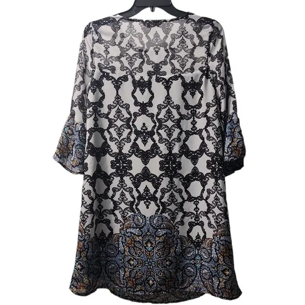 Speechless Dress Shift Bell Sleeve Party Cocktail Black White‎ Pattern S - Image 2