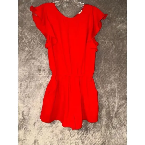 Wilfred Aritzia High Neck V-neck Back Red Romper Size Small Pockets #784 - Image 3